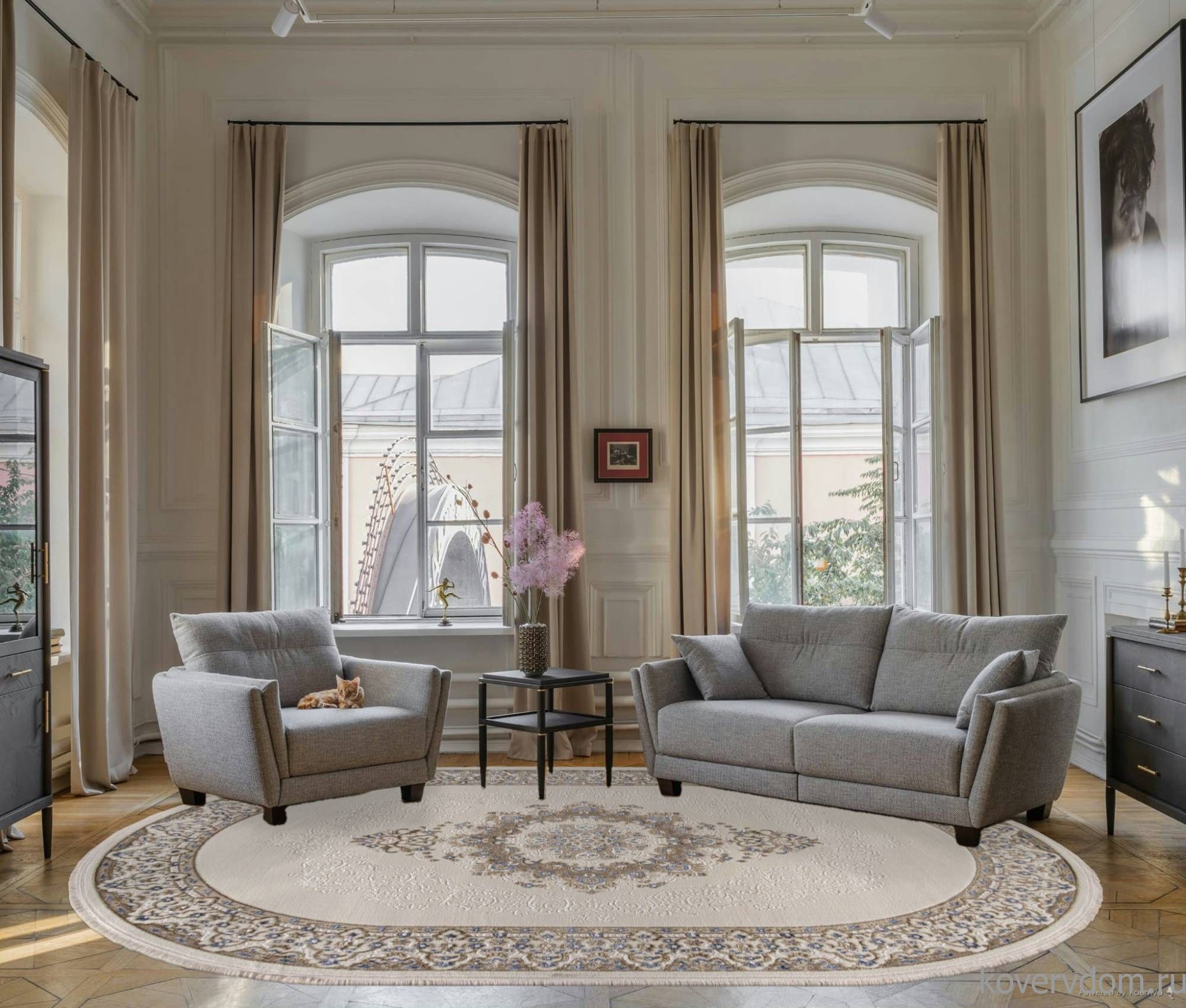 Ковер ESSA 27236A CREAM / BLUE Овал